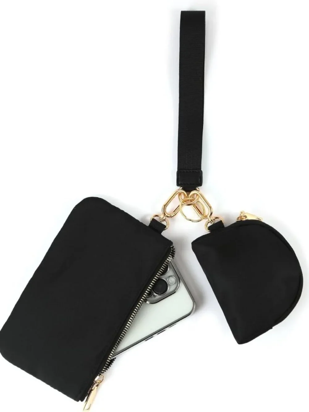 Chic Mini Zip Around Wristlet Wallet & Dual Pouch Keychain Coin Purse for Women